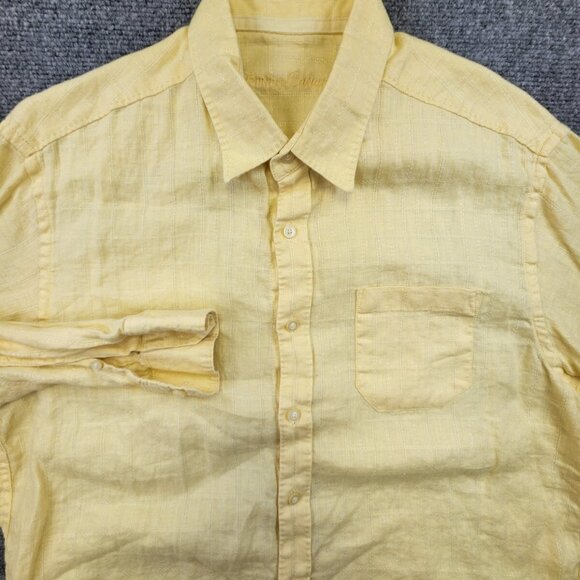 Tommy Bahama Adult Men's Large 100% Linen Yellow Long Sleeve Button Up Shirt - Picture 1 of 8